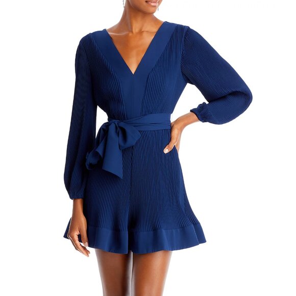 Milly Liv Belted Pleated Dress in Navy - Picture 1 of 5